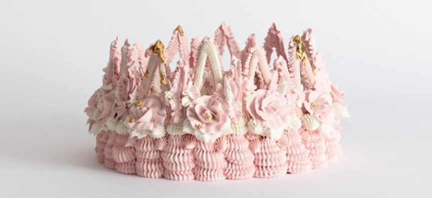 Ebony Russell, Crying Crown - Rose Crown (Kitsch Tears), 2024, porcelain, stain, glaze and gold lustre