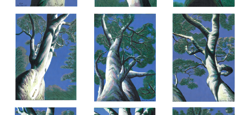 Fan Dongwang, Nine Gum Trees, 2025, acrylic and water colour on canvas paper